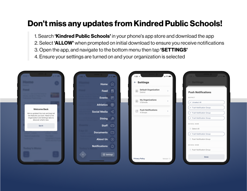 Kindred Public Schools App Notifications